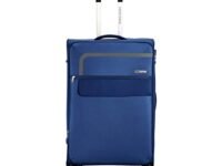 American Tourister Geneva 56 Cms Small Cabin Polyester Soft Sided 4 Spinner Wheels Luggage/Suitcase/Trolley Bag (Blue)