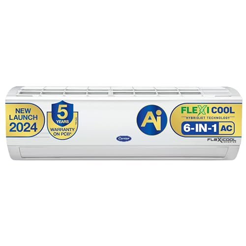Carrier 2 Ton 3 Star AI Flexicool Inverter Split AC (Copper, Convertible 6-in-1 Cooling,Dual Filtration, Auto Cleanser, 2024 Model,ESTER Exi, CAI24ES3R32F0,White)