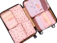 HOUSEHOLD CULTURE Laundry Packing Cubes for Suitcases Organiser Bags Luggage Organiser Set Travel Cubes Laundry Bags for Backpack Clothes Shoes, Pack of 6 (Light Orange Cherry), Nylon