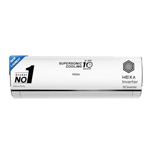 Haier 1.5 Ton 5 Star Heavy Duty Hexa Inverter Split AC (Copper, 7 in 1 Convertible, Anti Bacterial Filter, Cools at 60°C Temp, 20 Mtrs Air Throw - HSU19K-PYC5BN-INV,White, 2024 Model)
