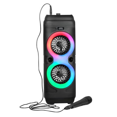 JXL 110 RGB Fusion Party 50W Karaoke Bluetooth Party Speaker with 3M Wired Microphone, Dual Drivers, RGB Lights, USB/SD Card Playback, Auto TWS Function, Mic Recording and Mic ECO Control (Black)