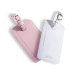 Luggage Tag (Set of 2) Pink and White | Travel Tags for Bag | Unisex PU Leather Bag Tags with Flap | Airport Suitcase Tag with Name ID Labels