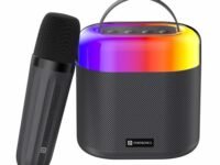Portronics Dash 3 16W Bluetooth Speaker with Wireless Karaoke Mic, 5 Hours Playtime, Multicolor RGB Lights, 3 EQ Modes, 5 Voice Effects, AUX in, BT5.3v, Micro SD Card, Type C Charging Port(Black)