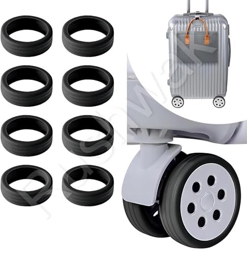 Rushwak Luggage Wheel Silicone Protector Cover 8PCS Trolley Wheel Cover Silicone Shock Absorption Wheel Cover for Trolley Bag Suitcase Wheel Cover Silicone for Most 8 Spinner Wheel Bag/Chair (Black)