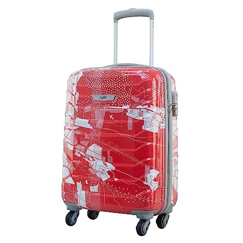 Skybags Trooper 55 Cms Small Cabin Polycarbonate Hard Sided 4 Spinner Wheels Luggage/Suitcase/Trolley Bag- Red and White