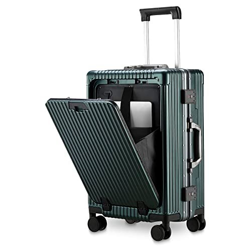 THE CLOWNFISH Ambassador Series Carry-On Luggage Polycarbonate Hard Case Suitcase Eight Spinner Wheel Trolley Bag with TSA Lock, USB, Mobile Holder, Cup Holder- Forest Green (56 cm-22 inch)