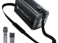 ZEBRONICS New Launch Music Bomb 2 Party Speaker with 80W, Supports Bluetooth, 10h Backup, USB, mSD, AUX, 6.3mm Guitar Input, TWS, Karaoke, Wireless Microphone, Detachable Carry Strap