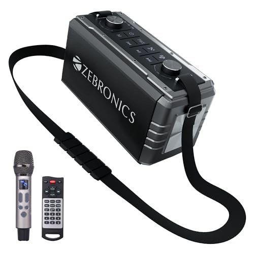 ZEBRONICS New Launch Music Bomb 2 Party Speaker with 80W, Supports Bluetooth, 10h Backup, USB, mSD, AUX, 6.3mm Guitar Input, TWS, Karaoke, Wireless Microphone, Detachable Carry Strap