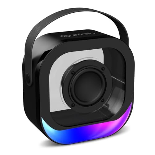 pTron Newly Launched Fusion Moment 10W Mini Bluetooth Speaker with Immersive Sound, Transparent Design, Vivid RGB Lights, 6Hrs Playtime, Bluetooth V5.3, TWS Pairing & Type C Charging Port (Jet Black)