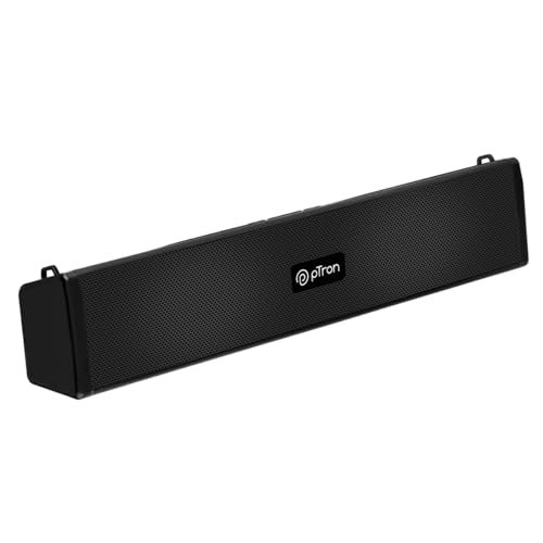 pTron Newly Launched Fusion Wave 16W Bluetooth 5.0 Speaker, up to 19Hrs Playback Time, Soundbar for Phone/TV/Laptop/Tablets/Projectors, Aux/TF Card/USB Drive Playback & TWS Function (Black)