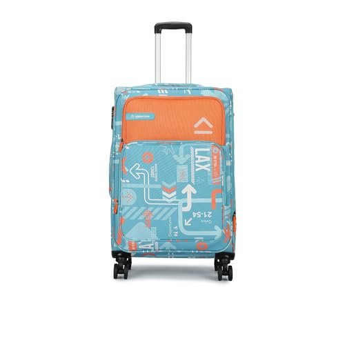uppercase Jfk (Medium) 68Cms|Check-In Trolley Bag For Travel|Dust-Resistant Eco-Soft Polyester Printed Luggage|Sustainable 8 Wheel Speed_Wheel Suitcase For Men & Women |2500 Days Warranty (Teal Blue)