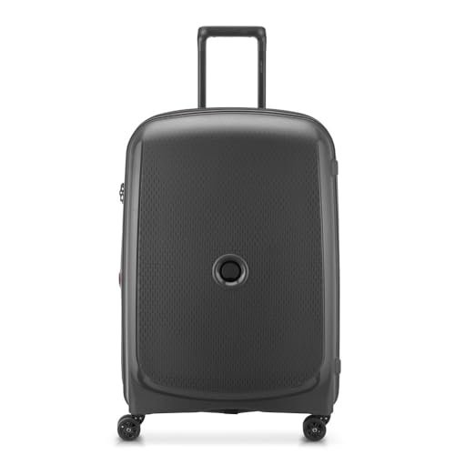 Delsey Paris Belmont Plus 71 cms Medium Size Check-in Polypropylene Hardsided 4 Double Wheels Expandable Suitcase/Luggage/Trolley Bag for Travel with ®SECURI TECH Zip (Black)