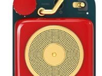 Muzen Mini Red Bluetooth Speaker, Button Portable Vintage Small Cute Wireless Metal Speaker, Rechargeable High Definition Loud Volume Audio Speaker with Lanyard, Classic Retro for Birthday Outdoor