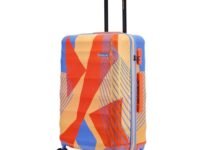 Nasher Miles Chicago Hard-Sided Polycarbonate Printed Check-in Luggage Orange Blue 24 inch | 65cm Trolley Bag Suitcase
