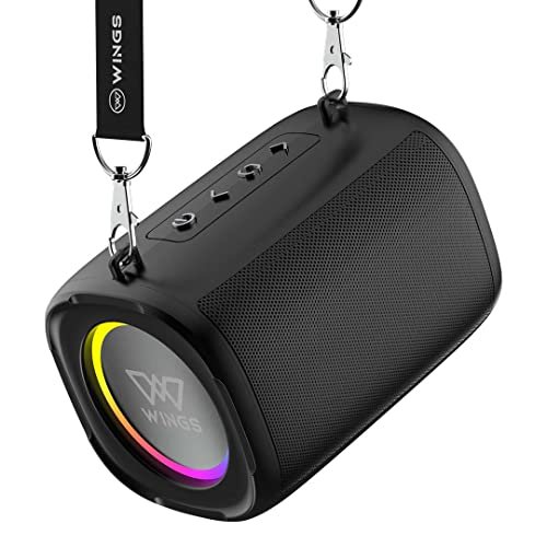 Wings Upbeat 101 Bluetooth Speaker with TWS Bluetooth 5.1 Pairing, RGB Lights, Powerful 5W Output and 20 Hours of Playtime, Flexible Audio Input with Shoulder Strap