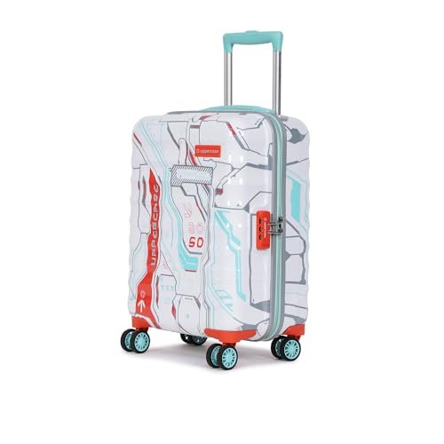 uppercase Cyber Punk (Small) 56cms | Cabin Trolley Bag for Travel |Polycarbonate Hardsided Printed Luggage|Combination Lock|8 Wheel Trolley Bag |Suitcase for Men and Women |2000 Days Warranty (White)