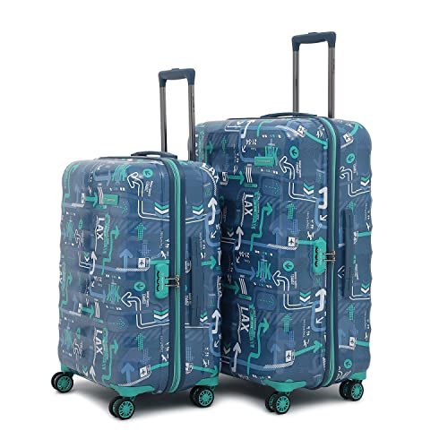 uppercase JFK Trolley Bag Set of 2 (M+L) | Hardsided Polycarbonate Printed Luggage |Combination Lock| Check-in Luggage |8 wheel Trolley Bag | Suitcase for Men & Women | 2000 Days Warranty (Denim Blue)