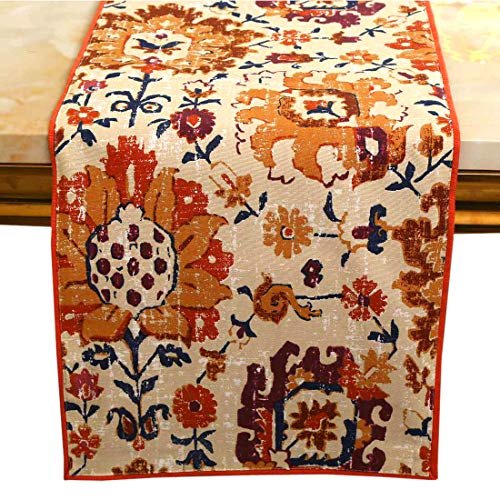 Bilberry Furnishing By Preeti Grover Cotton Dining Table Runner, Printed Anti Skid Runner For Dining/Center Table, For 4 Seater & 6 Seater - Medium, 13" X 72"(Beige, Pack Of 1)