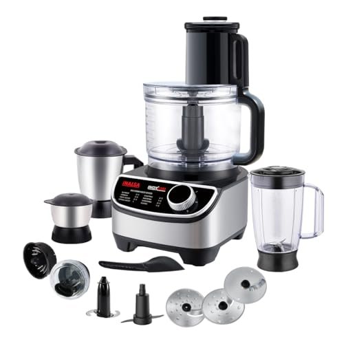 INALSA food processor for kitchen with Mixer Grinder Juicer|1200 Watt Copper Motor|3 Jars|2.5 L Processing Jar|Chopping & Kneading Blade|Centrifugal/Citrus Juicer|Shredding|Slicing-INOX 1200