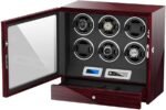 Medetai Wooden LED Lights Watch Winder 6 Motors Watch Box Touch Screen Wireless Remote Control luxury watch winder.
