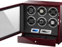 Medetai Wooden LED Lights Watch Winder 6 Motors Watch Box Touch Screen Wireless Remote Control luxury watch winder.