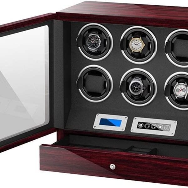 Medetai Wooden LED Lights Watch Winder 6 Motors Watch Box Touch Screen Wireless Remote Control luxury watch winder.