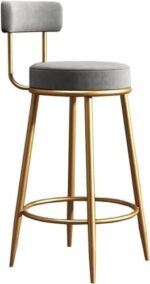Nutech Decor Velvet Counter Stools: Upholstered Barstools with Back, Footrest, and Round Height - Modern Bar Chairs, Ideal Dining Chairs for Kitchen Islands (75 CM, Grey)