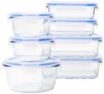 amazon basics Glass Leak-Proof Locking Lids - Food Storage Containers, 7-Piece Set, Transparent