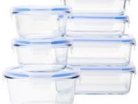 amazon basics Glass Leak-Proof Locking Lids - Food Storage Containers, 7-Piece Set, Transparent