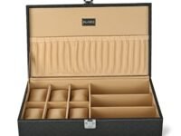 ALAWO Watch Box Organizer and Sunglasses Case Holder with 6 Slots for Watches and 3 Slots for Sunglasses Black in color