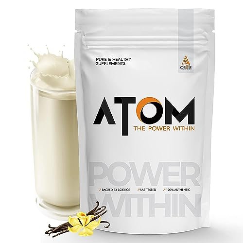 AS-IT-IS ATOM Whey Protein 1kg | 27g protein | Isolate & Concentrate | French Vanilla | USA Labdoor Certified | With Digestive Enzymes for better absorption