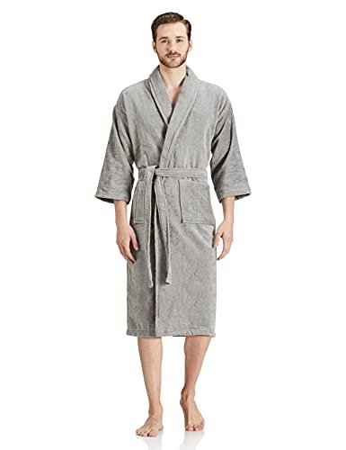 Amazon Brand - Solimo 100% Cotton Unisex Bathrobe, Ash Grey, Medium, Set of 1