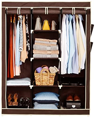 Amazon Brand - Solimo 3-Door Foldable Wardrobe, 8 Racks, Brown (Plastic,Fabric)