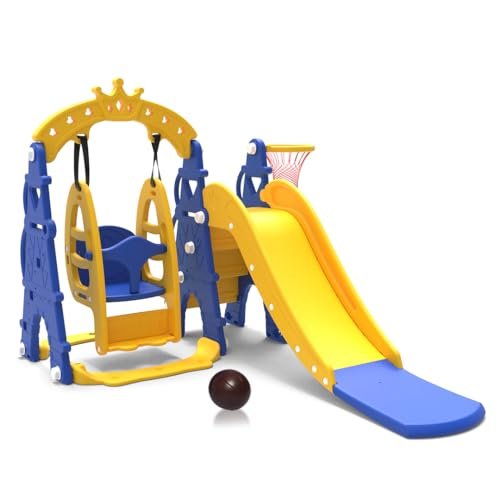 Amazon Brand – Solimo 3-in-1 Castle Slide & Swing for Indoor & Outdoor Use | Safe & Fun | Ideal for Boys & Girls | Toy for Kids | Easy Assembly | Suitable for Age 24M-8Y