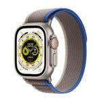 Apple Watch Ultra [GPS + Cellular 49 mm] smart watch w/Rugged Titanium Case & Blue/Grey Trail Loop - S/M. Fitness Tracker, Precision GPS, Action Button, Extra-Long BatteryLife, Brighter Retina Display