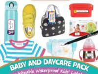 Baby & Daycare Label Pack | Write-on Waterproof Labels & Tags for All Baby Items - Feeding Bottles, Clothes, Baby Bags, Lunch Box, Sippy Cups, Diapers, Wet Wipes etc. | Name Stickers for Kids
