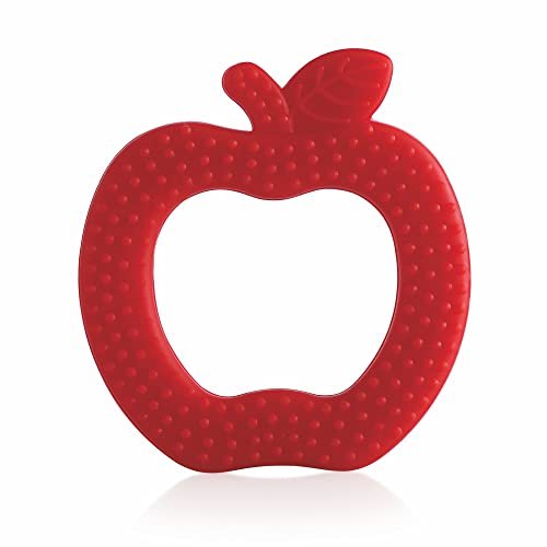 BeeBaby Apple Fruit Shape Soft Silicone Teether for 3-6 months with Carrying Case, BPA Free Teething Toy for Babies with Textured Surface for Soothing Gums. 100% Food Grade (Apple - Red)