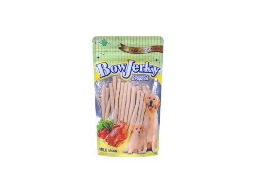 Bow Jerky Chicken and Milk Dog Treats for All Life Stages - Protein Rich Jerky Stick for Training, Reward and Snacking, 200 gm