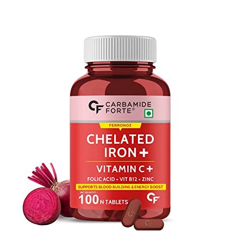 Carbamide Forte Chelated Iron + Vitamin C, B12, Folic Acid & Zinc - 100 Veg Iron Tablets