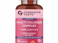 Carbamide Forte Hydrolyzed Multi Collagen Tablets | 5 Types I, II, III, V & X Collagen Powder for Joint Support & Glowing Skin | Collagen Supplements for Men & Women - 90 Tablets