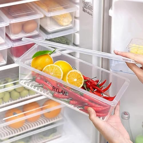 Claiez Fridge Storage Boxes (Pack of 7), Fridge Organizer with Removable Drain Plate Tray Keeps Fruits, Vegetables, Meat, Fish Fresh Longer (1500 ML)