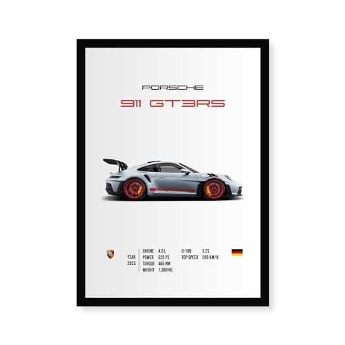 CodersParadise Porsche GT3RS Wall Poster Frames | 8x12 inch (A4 Size) | Hanging Wall Artwork Frames For Home Bedroom, Living Room and Walls Aesthetics | Framed Artworks