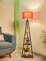 Crosscut Furniture Metal Floor Lamp with 3 shelves (Lily Red)