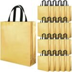 DRAPME Medium Size Pack of 10 Pcs Glossy Metallic Laminated Non-Woven Reusable Eco-Friendly Party Return Gift Bags (Golden) (Medium 12x13x4 Inch)