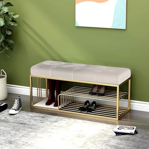 Dence Store Bench with Storage and Velvet Upholstery for The Entryway Sleeping Bench Ottoman, Sofa, Footstool, Bed End Table, Settee, with Storage for Living Area and Bedroom (Beige)