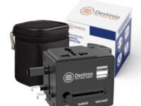 Destinio Universal Travel Adapter with Dual USB Charger Ports, International Worldwide Charger Plug for Phone, Mobile,Laptop, Camera, Tablet (Black, 5 Year Extended Warranty)