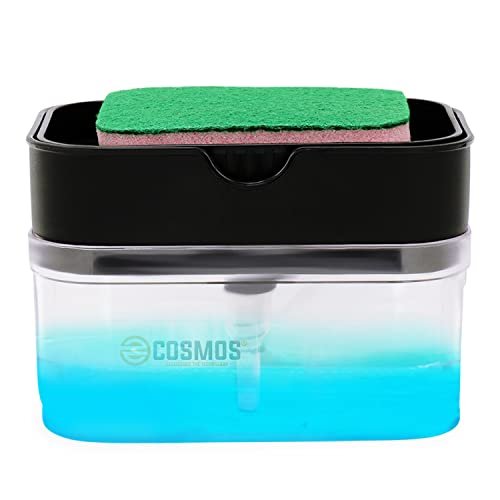 E-Cosmos Smarty Soap Dispenser and Dishwasher Liquid Holder, Liquid Dispenser Through Pump (Black, 350 ML) with Free Sponge Made in India, Medium (Black)