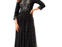 FABIAN FASHION Women's Foil Print Rayon Black Colour Regular Fit Casual Kurta Set