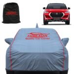 FAMEXON Waterproof Car Body Cover Compatible for Magnite with Mirror Pockets, Scratchproof Car Cover Red Pipein Design Dust-Proof Sun Protection (Grey) LGWP6218