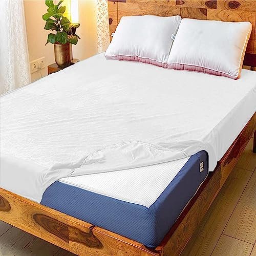 GADDA CO Cotton Feel Terry Ultra Soft Waterproof Dust Mite Protector, Breathable and Hypoallergenic Bed Protector - 75 X 60 Inch | 6.25 X 5 Feet – Queen Bed – White